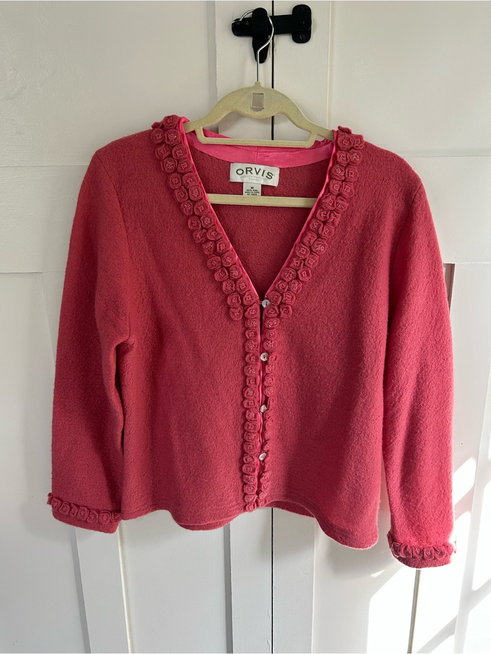 Orvis Coral Wool Cardigan Sweater Size M
